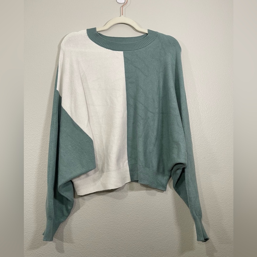 Dreamers By Debut Sweater Shirt Teal Green White Colorblock Knit Spring Women L